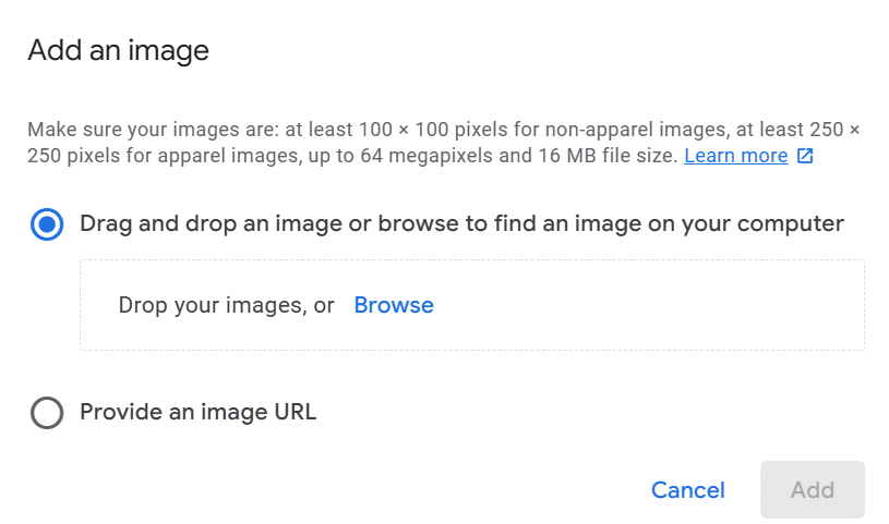 Load a different image to GMC Next by upload or via URL