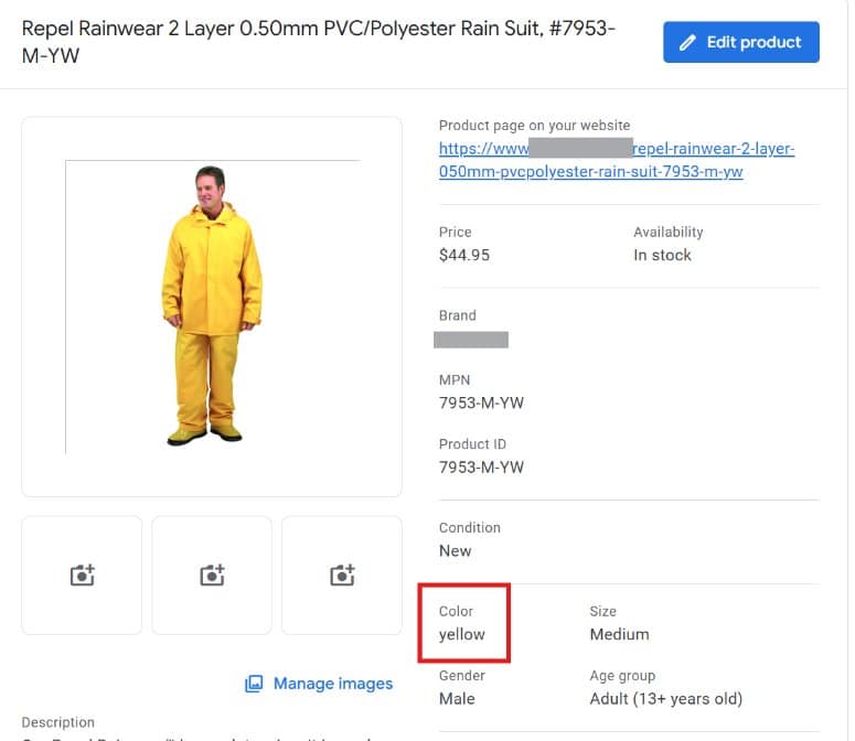 update color attribute in Google Merchant